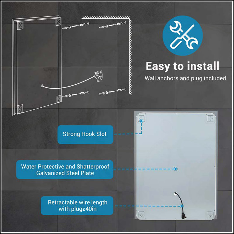 Sleek and Functional LED Bathroom Mirror with Advanced Features for a Luxurious and Convenient Experience., 36" x 28"