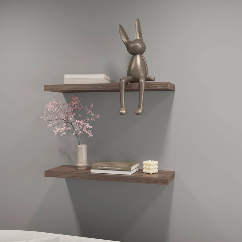 Cognac Finish Floating Shelf - 31.5 Inches Wide, Living Space Enhancer Timeless Design, Cognac