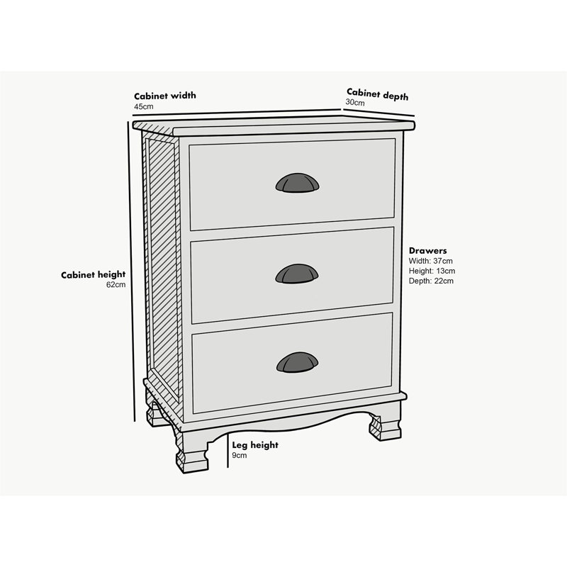 Allyson 45cm W Solid Wood Bedside Table, Grey