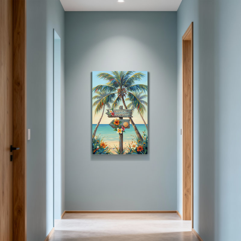 Plantes et fleurs, panneau de palmier tropical, fleurs, ciel océan, H 24 po x l 16 po
