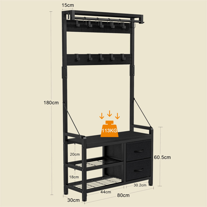 Azyria Hall Tree 80cm Wide, Black