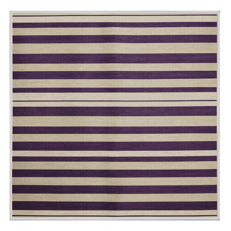 Tapis beige à rayures horizontales lavable à la machine, Carré 6 pi