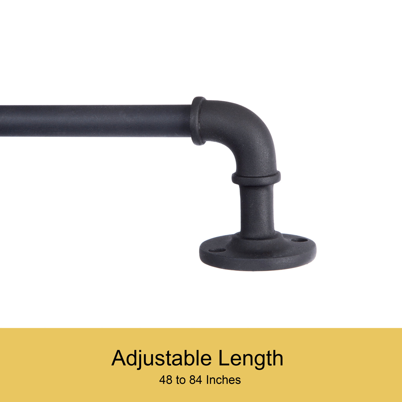 Kincaid Adjustable 0.63" Single Curtain Rod, 48" - 84", Black