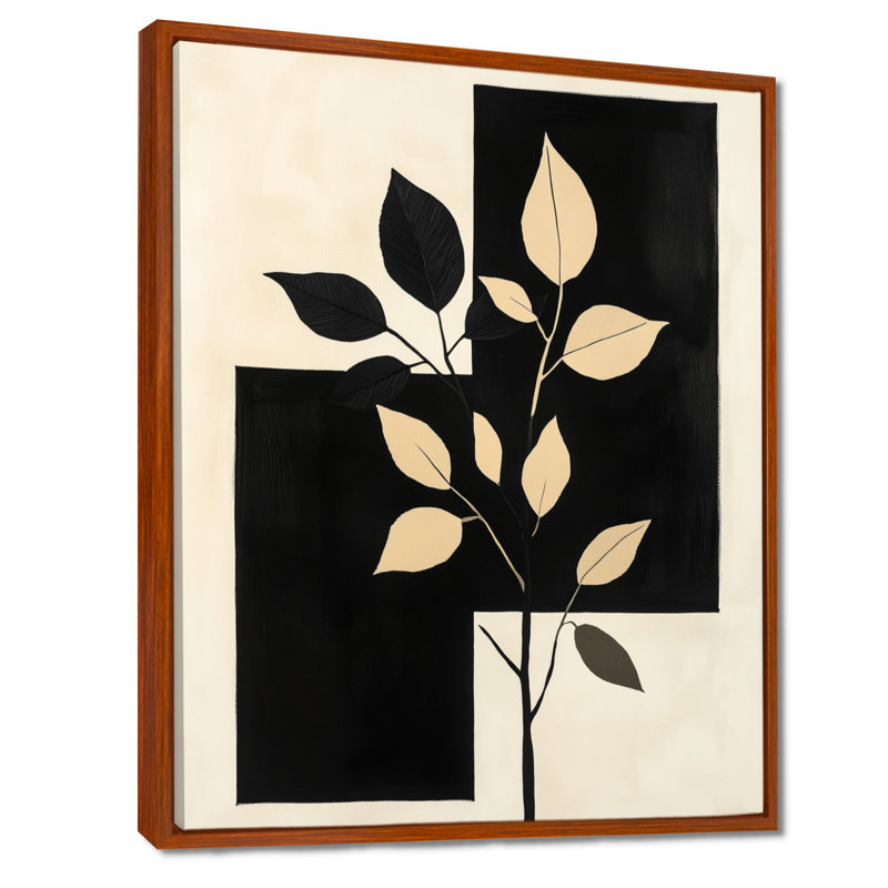 Feuilles à la lumière et à l'ombre - Impression sur toile d'art de feuillage, H 32 po x l 24 po, Cadre flottant brun
