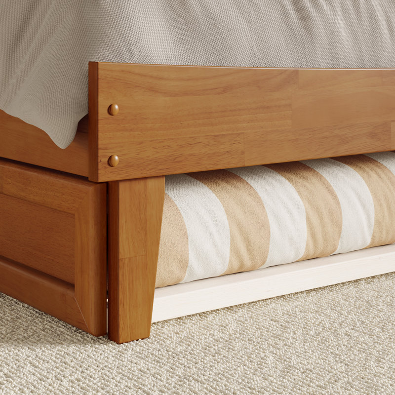 Phoenix Wood Platform Bed with Trundle, Light Toffee, Queen