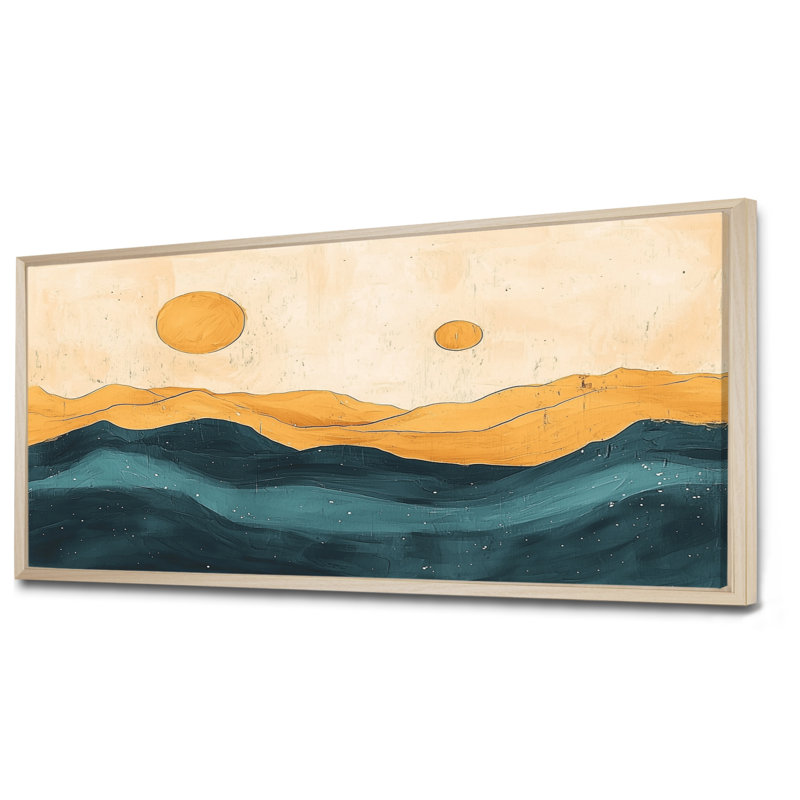 Gicel, encre de désert, art mural désert, H 28 po x l 60 po, Cadre flottant, Crème, crème