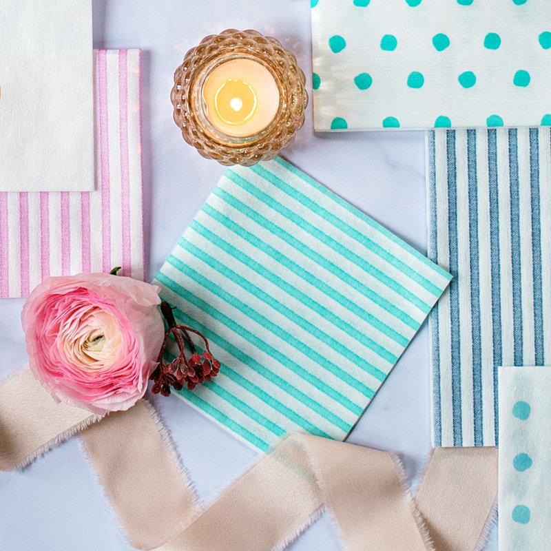 Papersoft Spunlace Striped Square Napkin, Aqua, 10" Square