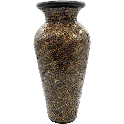 Zorigs Floor Vase, 18 Inch Mosaic Vase – Tall Cylinder Made of Terracotta with Brown, Black, and Olive Green Glass Mosaic Pieces – Handcrafted Decorative Home Décor Accent Piece for Bedroom, Office