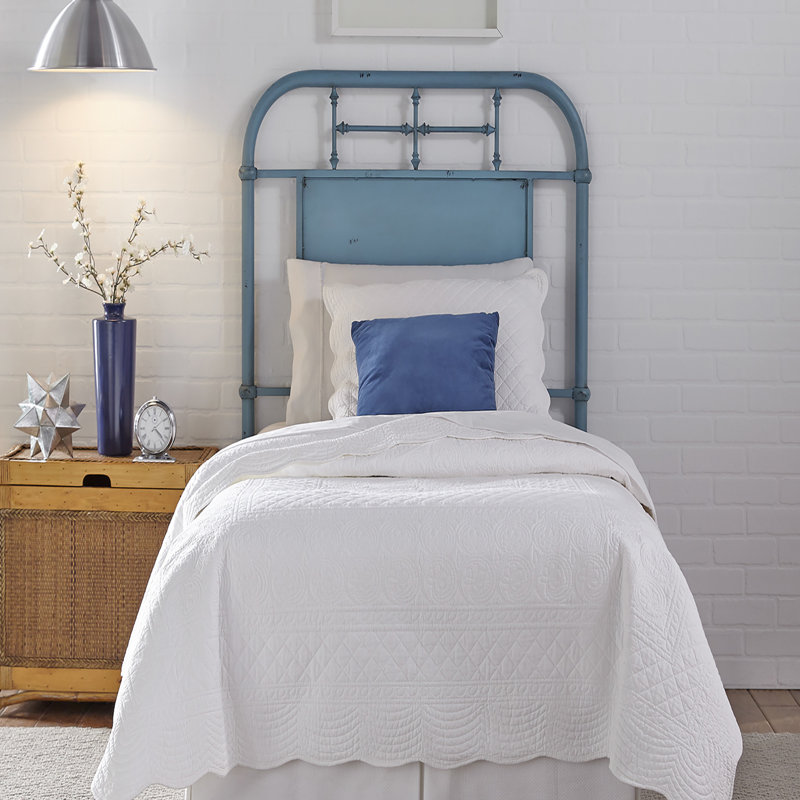 Edmund Open-Frame Metal Headboard, Teal, Queen