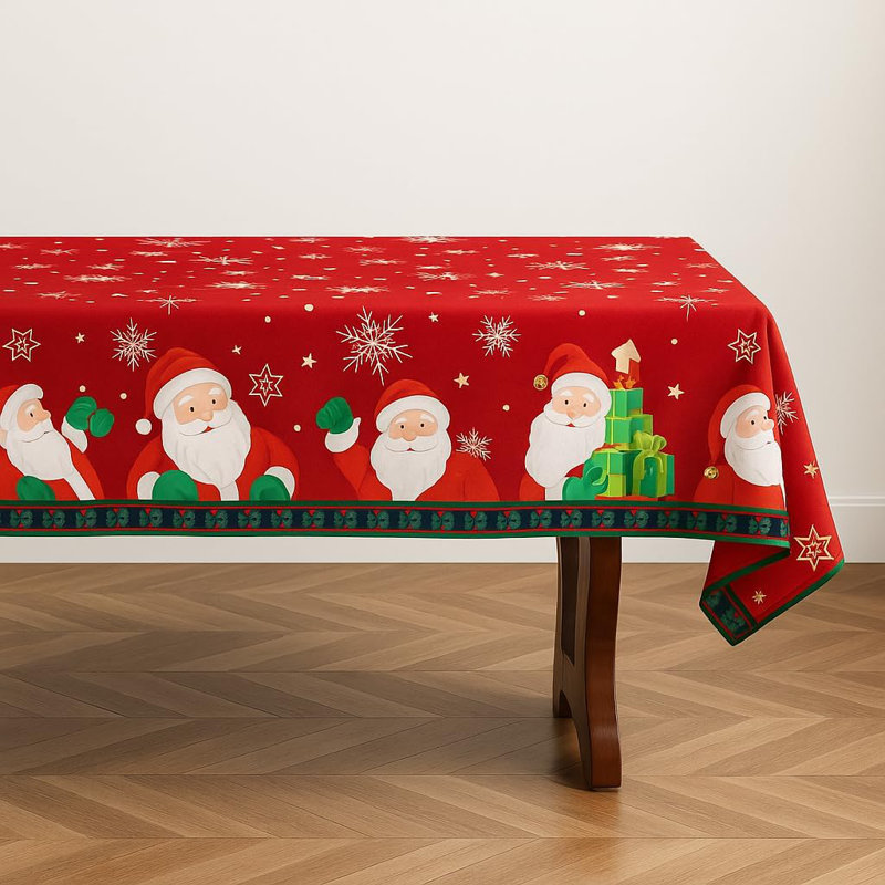 Nappe rouge festive Père Noël et flocon de neige 56 po x 56 po