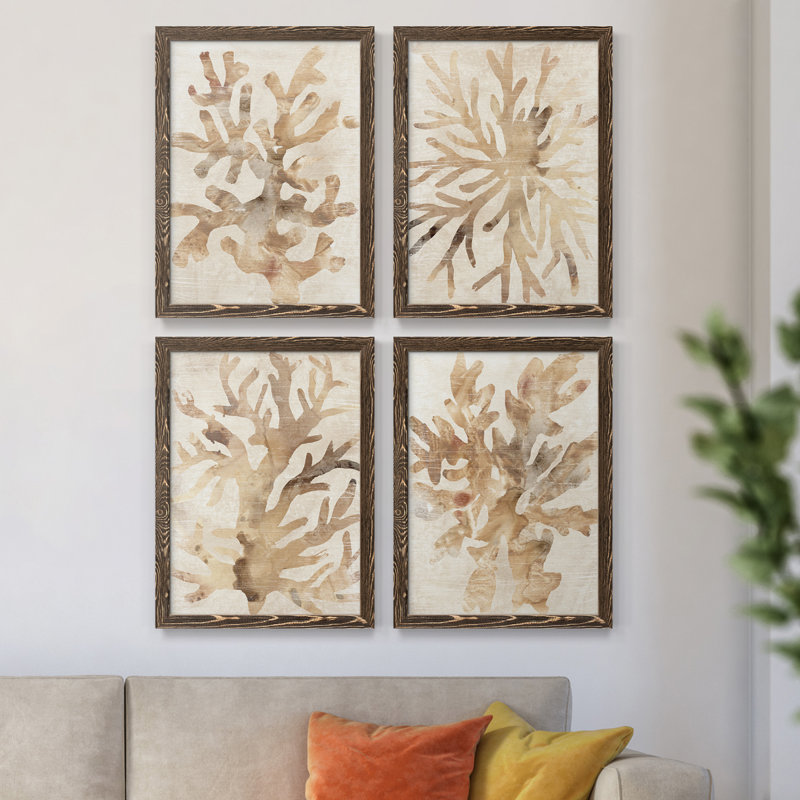 Parchemin corail I, toile encadrée de qualité supérieure - prête à être accrochée, Noyer, H 43,5 po x l 31,5 po x P 1 po