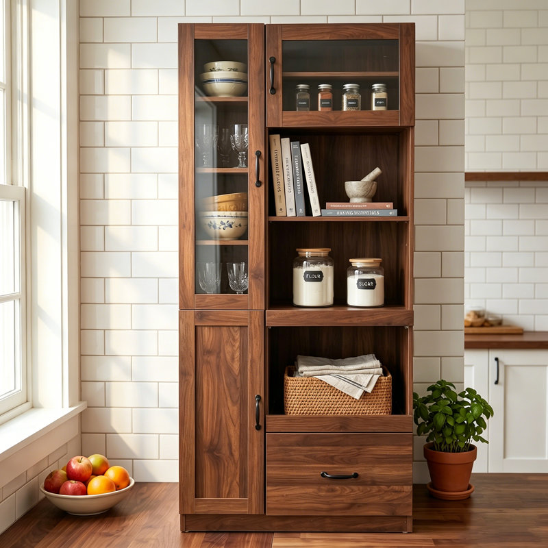 Armoire de cuisine avec support à micro-ondes Farmhouse