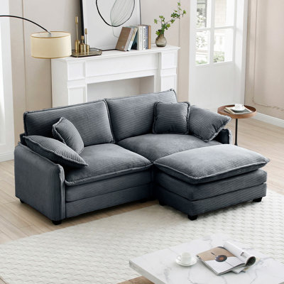 Sectional Sofa, Two-Seater Sofa With One Footrest, L-Shaped 2-Seater Sofa With Ottoman For Small Living Spaces, Corduroy