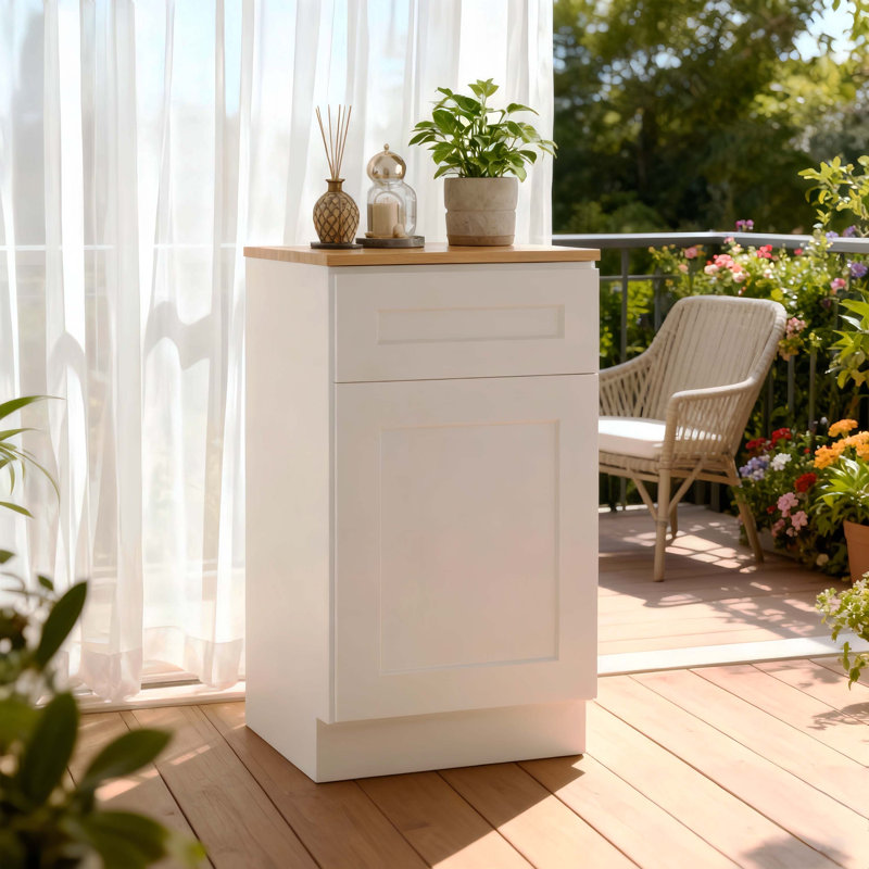 12×24×34.5 Inch White Shaker Solid Wood Base Cabinet, Single Door Drawer Adjustable Shelf Cabinet