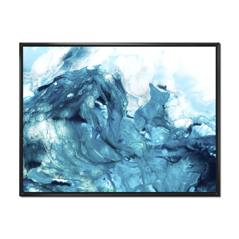 Art turquoise liquide - peinture sur toile, H 30 po x l 40 po, Toile à cadre flottant noir