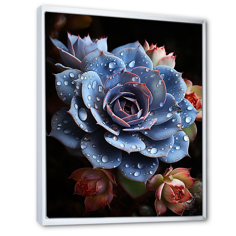 Bleu plante grasse II, Cadre flottant blanc, H 40 po x l 30 po x P 1,5 po