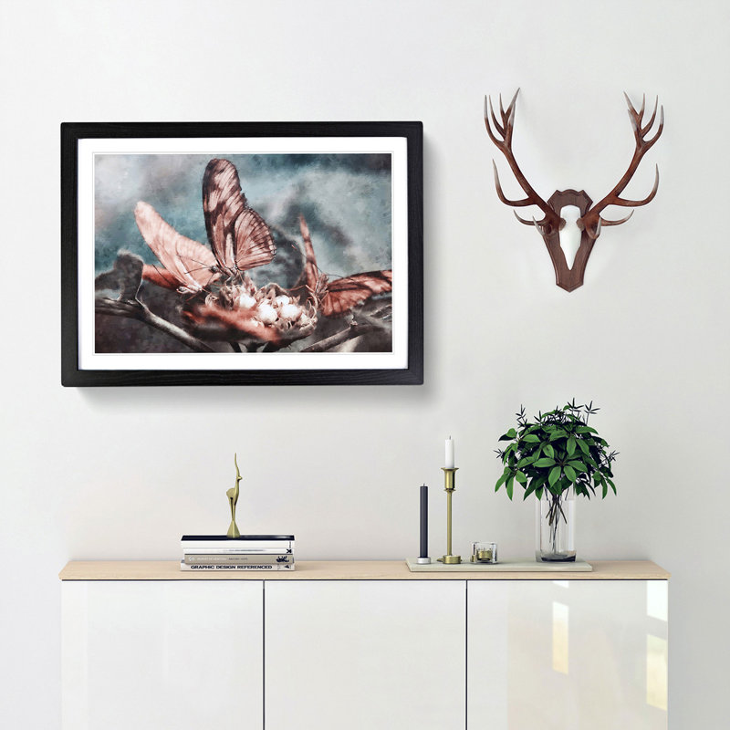 Pink Butterflies - Single Picture Frame Print on MDF, Black, 45cm H x 63cm W x 2cm D