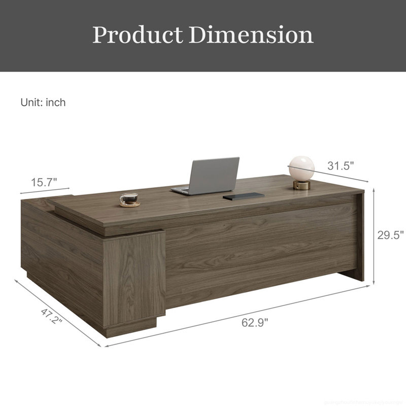 Executive L-Shaped Office Desk With Integrated Storage & Ergonomic Design, Black Walnut