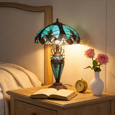 Tiffany Table Lamp With Night Light 15.7 Inch Large Stained Glass Table Light