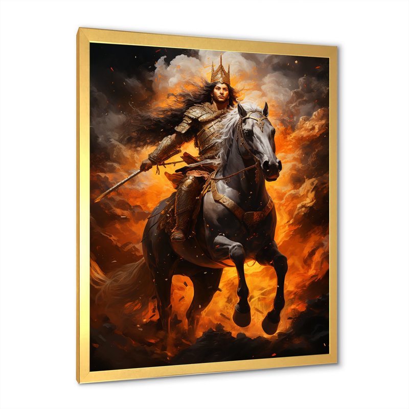 «Hinduism Suryas Dawn Orange», reproduction d'art sur toile, Cadre doré simple, H 32 po x l 16 po x P 1 po