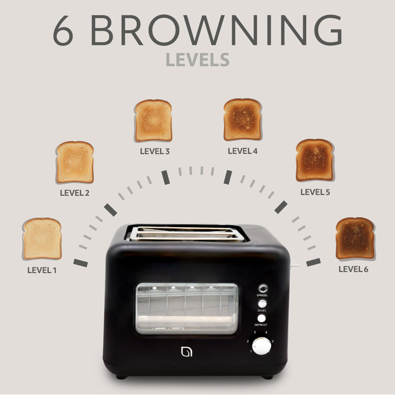 WILLOW Kitchen 2-Slice Toaster with Window - Perfect for Toasted Bagels, Compact Design, Crumb Tray - BLACK, Black