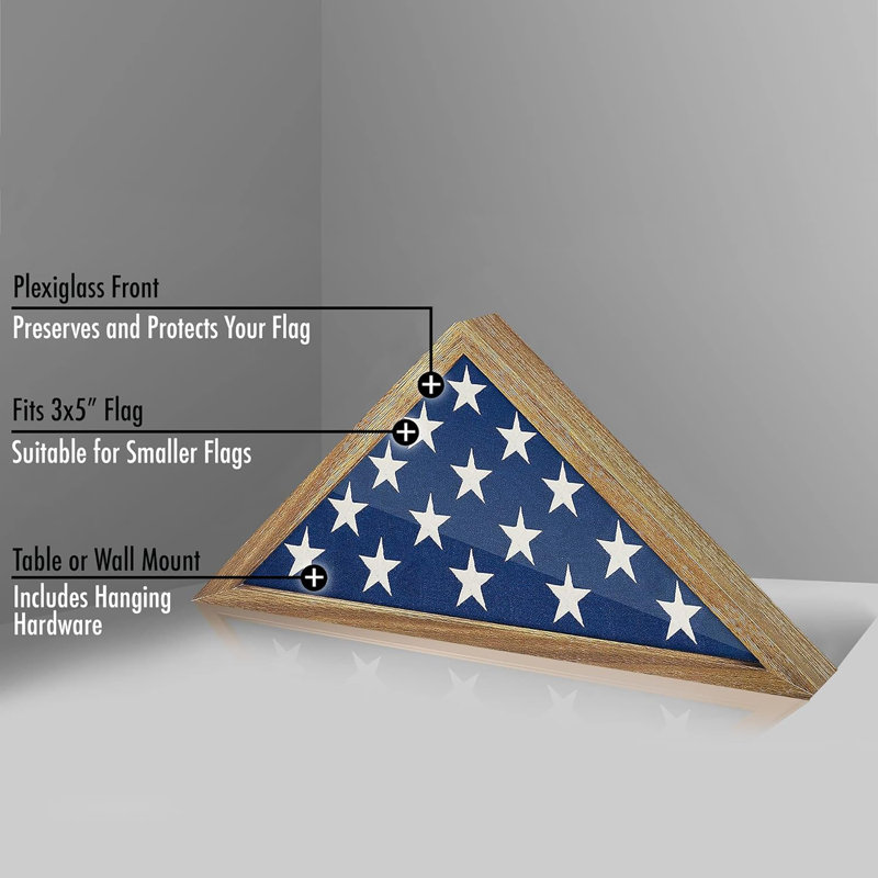 Flag Display Case Frame, Fits a Folded Flag - Composite Wood and Polished Plexiglas Cover, Black, 8" H x 15.75" W