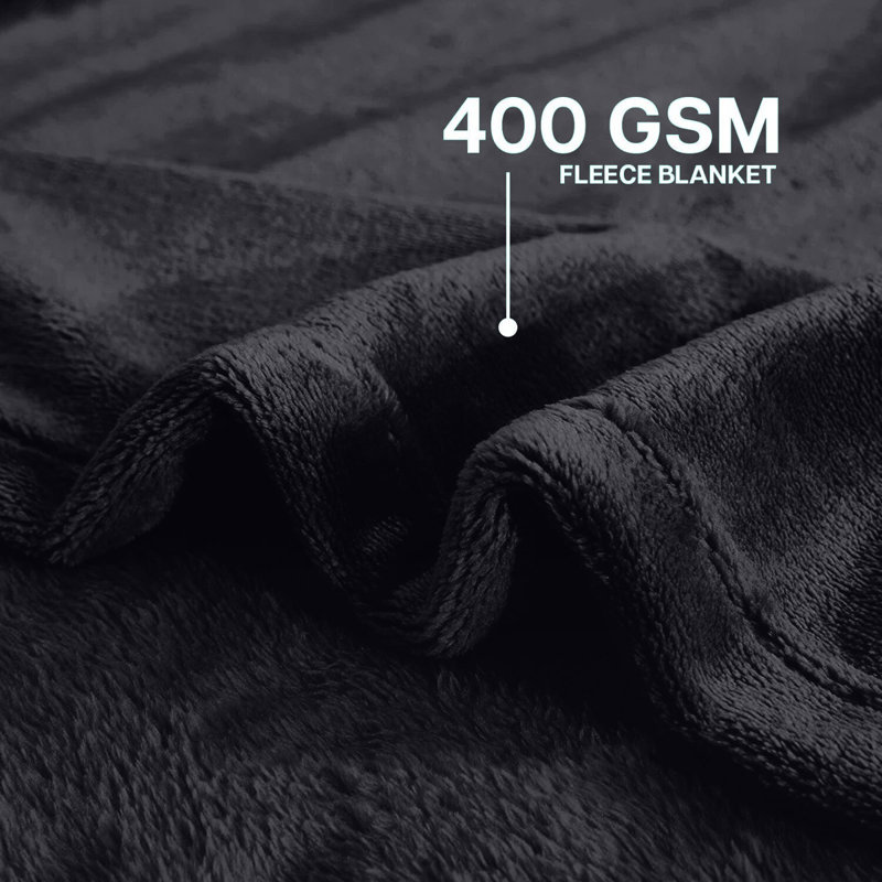Ultra Soft Plush Faux Fur Reversible Fleece Blanket, 150cm x 200cm, Black