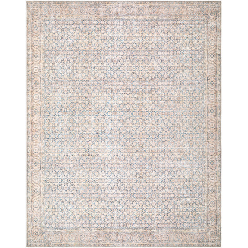 Washable Area Rug, Rectangle 7'10" x 10', Slate Blue/Taupe/Ivory