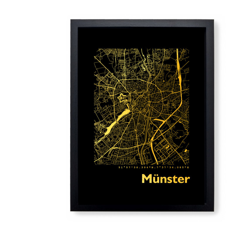 Münster Map - Single Picture Frame Print, 42.5cm H x 32.5cm W x 3.5cm D