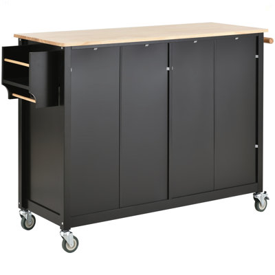 Kitchen Island Cart With Solid Wood Top And Locking Wheels,54.3 Inch Width,4 Door Cabinet And Two Drawers,Spice Rack, Towel Rack (Black)