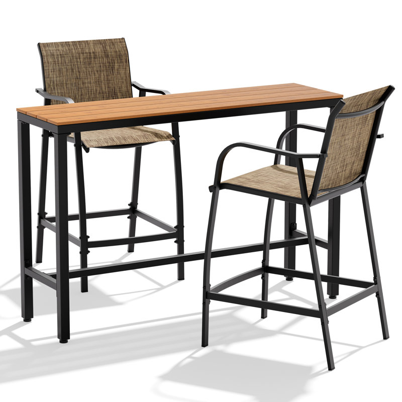 2-Person Patio Outdoor Dining Set (3-Piece Set, Rectangular Table), Brown, Brown