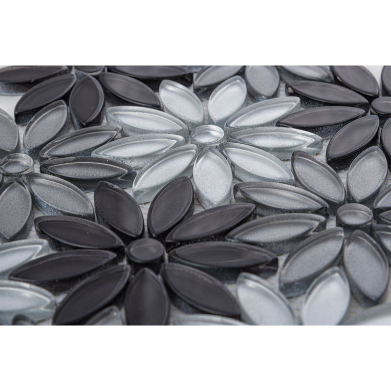 Fresh 12" x 10" Glass/Stone/Aluminum Flower Pattern Mosaic Wall Tile, Ticia
