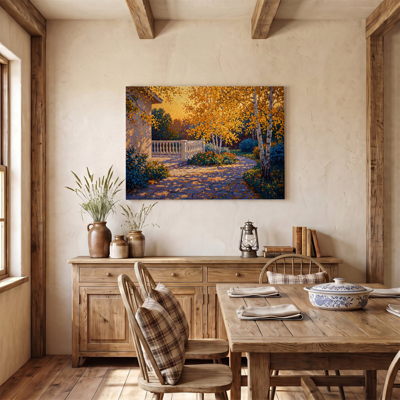 Reproduction sur toile d'un tableau représentant un chemin de jardin en bouleaux dorés - 30 x 45 cm, 12"Hx18"W