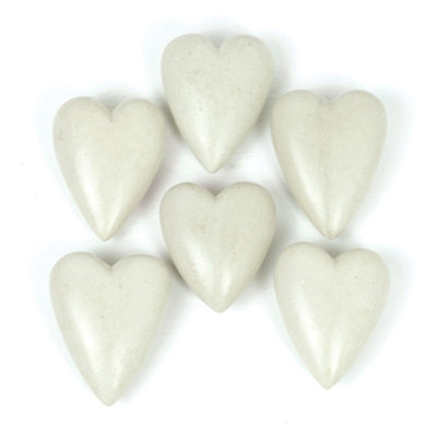  Hand-Carved White Stone Hearts – 2x Set of 6 – 1"Tall – Natural Home Décor