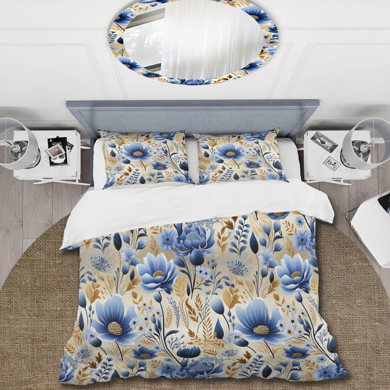Ensemble de housse de couette Blue Meadow Flowers, Housse de couette simple + 1 taie décorative stan