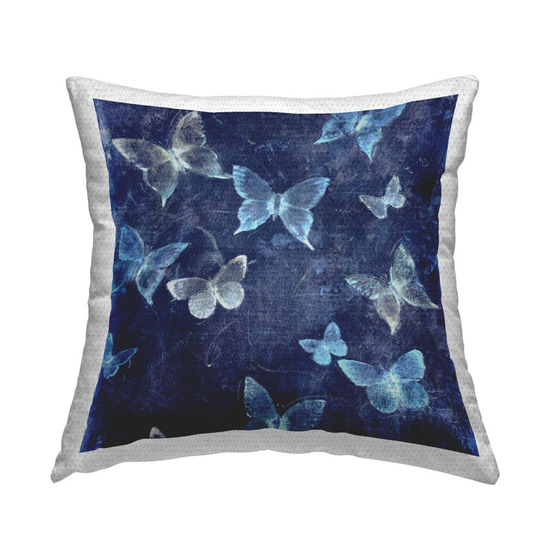 Coussin extérieur à motif abstrait de papillons bleus abstraits par Tim O'Toole