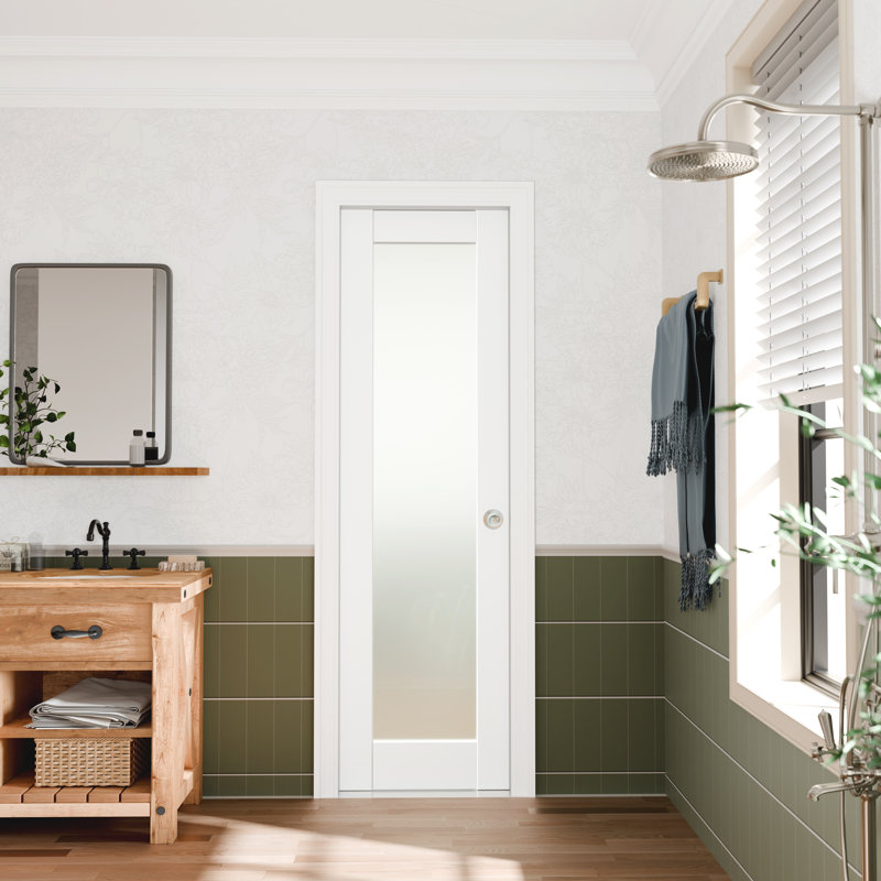 Glass Surfaced Slab Door - 1 Lite Frosted Glassed Surface With Hardware & Door Handle, 32" x 80"