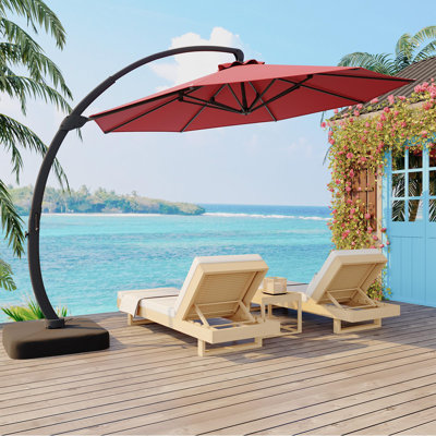 Cantilever Patio Umbrella with Heavy-Duty Base – 360° Rotation Offset Outdoor Umbrella with Aluminum Curved Pole & UV-Block Canopy – Large Shade for Deck, Pool, Yard, Garden, Red
