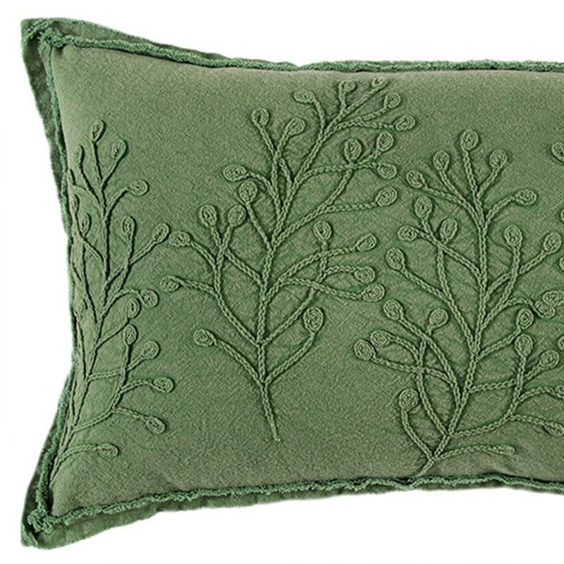 Coussin décoratif botanique 14 "x 26" jaune avec broderie, Vert