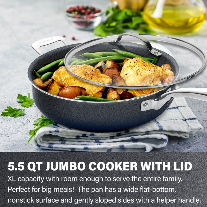 Granitestone 5.5 Quart Black Nonstick Aluminum Jumbo Cooker with Glass Lid