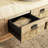Wood Intricately Carved Floral Room Brown Storage Bench with Cream Burlap Top