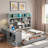 Wooden Daybed With 3 Drawers, Desk, Open Shelves, Lights And Charging Station-1208092371