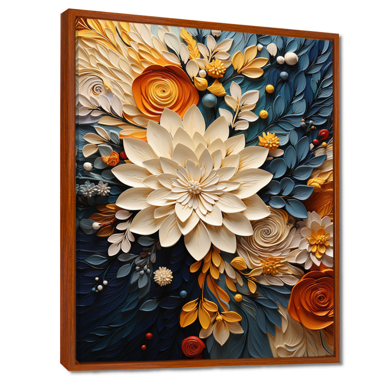 Reproduction d'aquarelle orange sarcelle tourbillon botanique IV, H 32 po x l 16 po, Reproduction avec cadre flottant, Brun