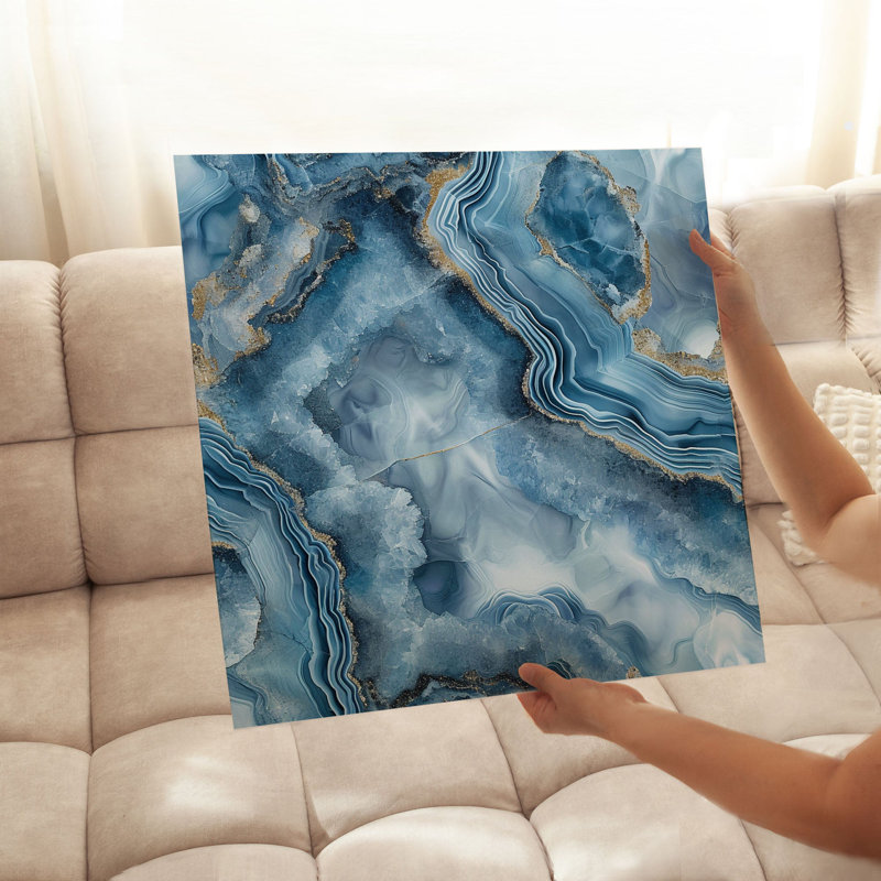 «Abstract Blue Geode Dreams II», reproduction d'art moderne sans cadre, H 14 po x l 14 po