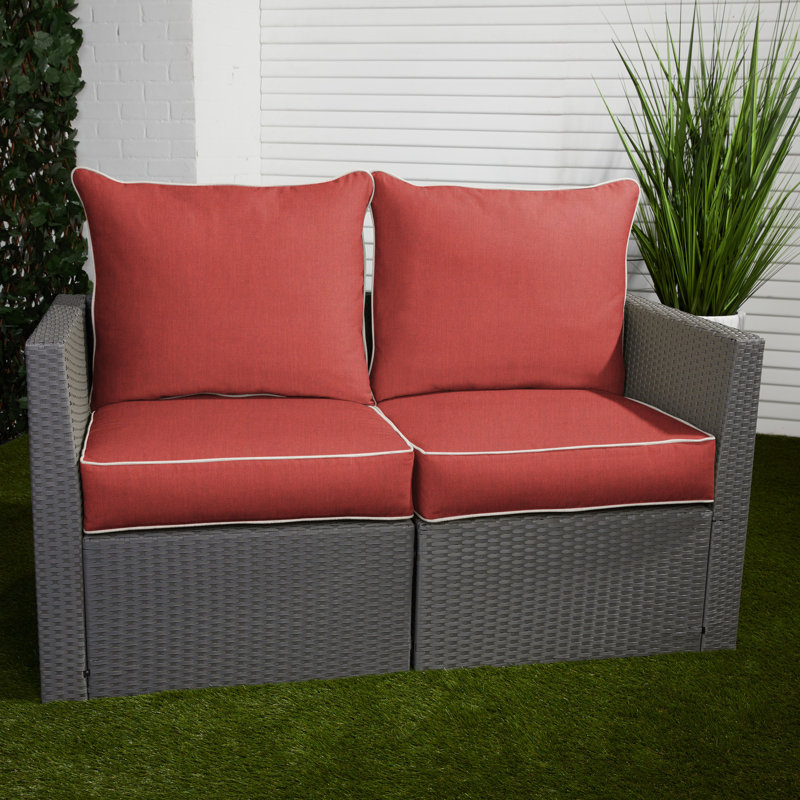 Sunbrella Outdoor Solid Loveseat Pillow and Cushion Set, Sunbrella - Canvas Henna, 22.5 in W x 22.5 in D x 5 in H
