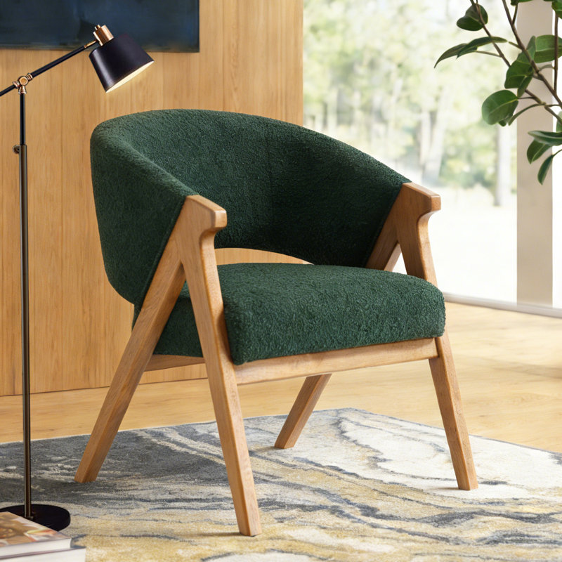 Fauteuil demi-tonneau 26 po Mid Century, Vert, Beige Wood