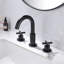Robinet de lavabo de salle de bain à large entraxe avec poignée croisée et drain, noir mat-87110399