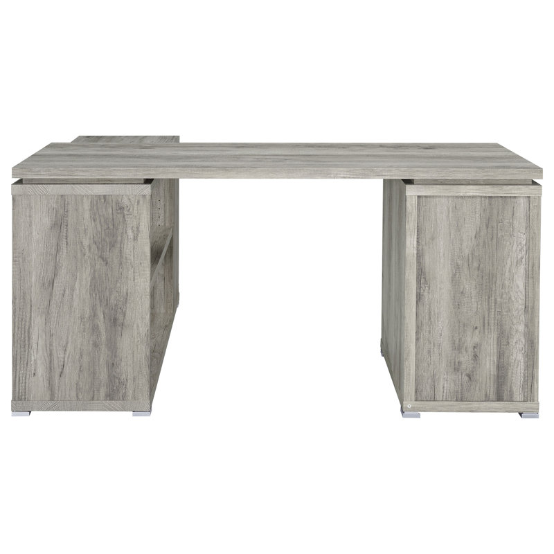 Tona Grey Driftwood 3-Drawer L-shape Desk, Gray Driftwood