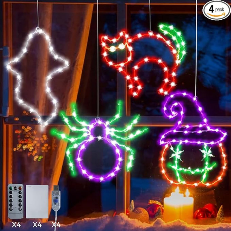 Ensemble de 4 guirlandes lumineuses d'Halloween pour fenêtres d'intérieur