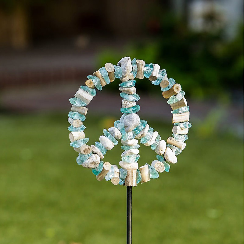 Piquet de jardin en verre avec symbole de paix - 4 pi